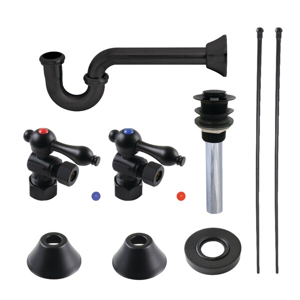 Plumbing Sink Trim Kit with PTrap and Drain, Matte Black